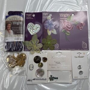 Sewing Embellishment Lot: Appliques, Buttons, Rick Rack, Swarovski Crystals B20Q